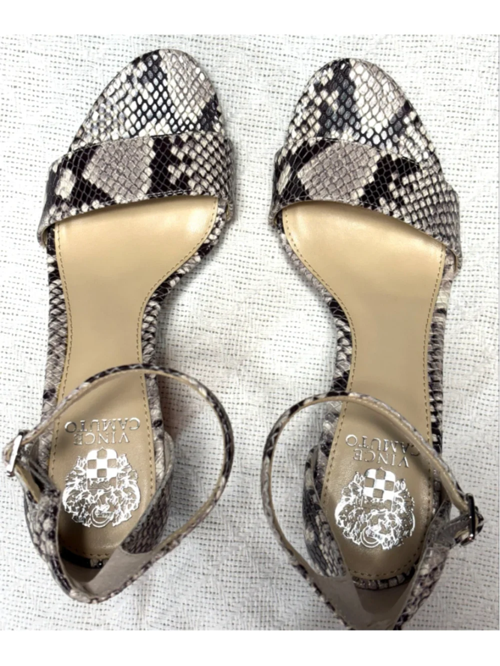 Vince Camuto Snakeskin Python Leather Sathina Block Heel Platform Sandal 8.5 EUC